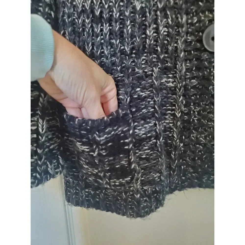 II Sisters Black Grey Shawl Collar Chunky Knit Cardigan Sweater, Women's Large - Picture 6 of 11